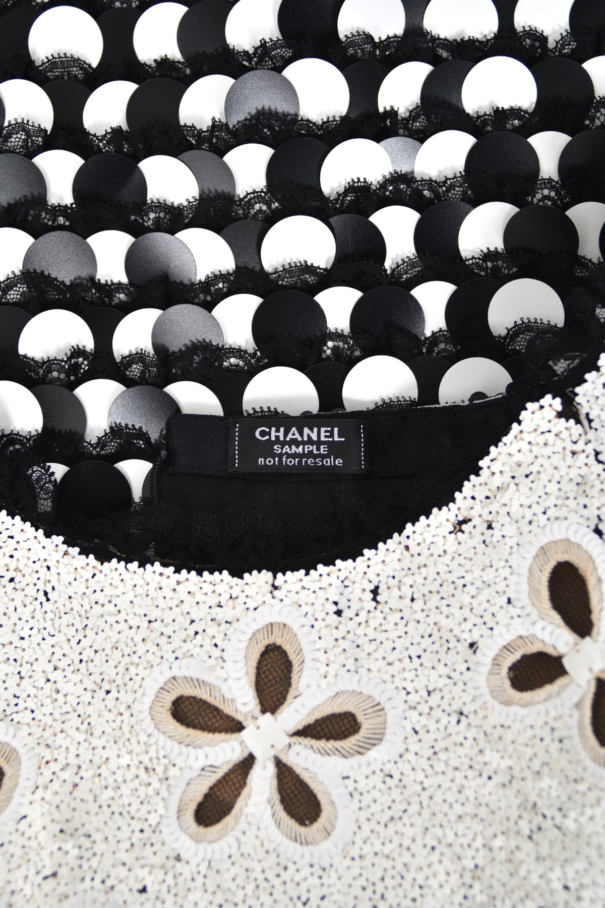 2011 Chanel by Karl Lagerfeld Runway Sample Black &amp; White Beaded Sequin Lace Dress