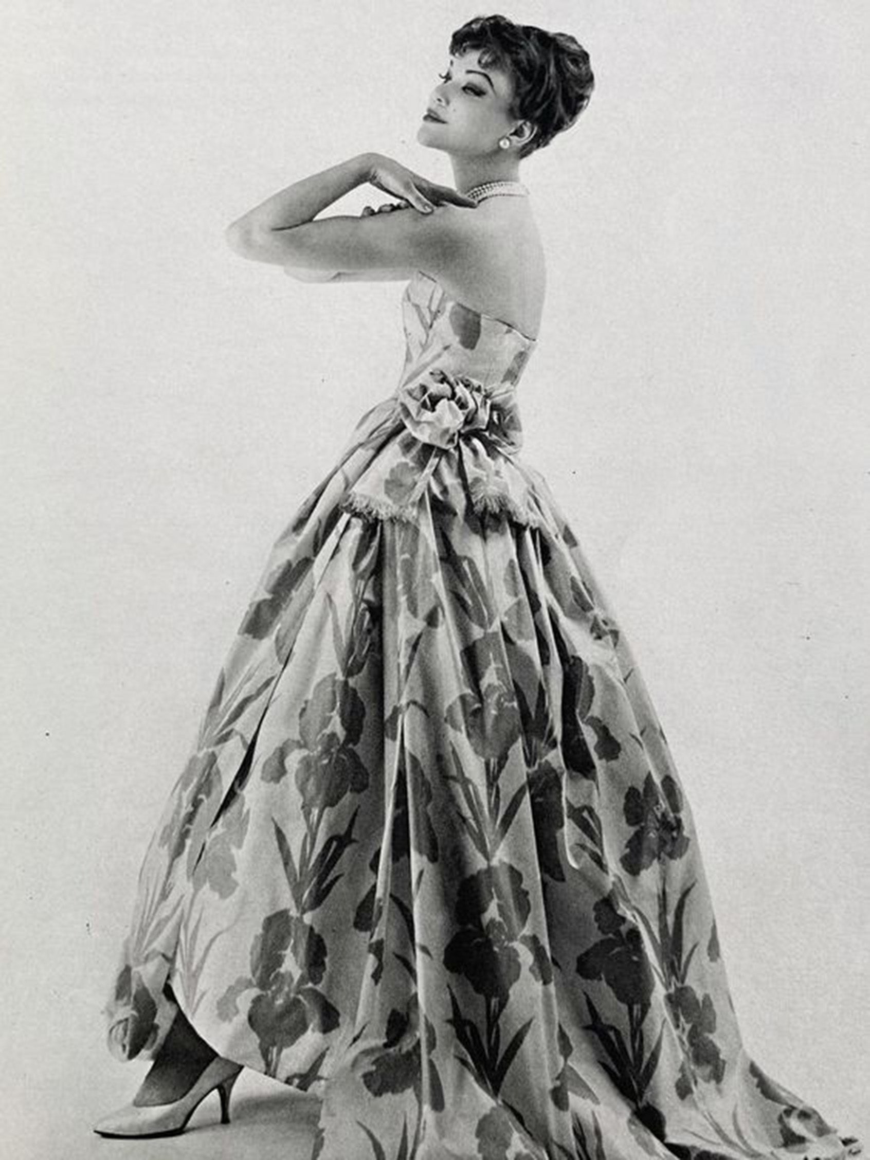 Vintage 1950's Lanvin Castillo Haute Couture Watercolor Floral Silk Print Full-Skirt Gown Vintage 1950's Lanvin Castillo Haute Couture Watercolor Floral Silk Print Full-Skirt Gown