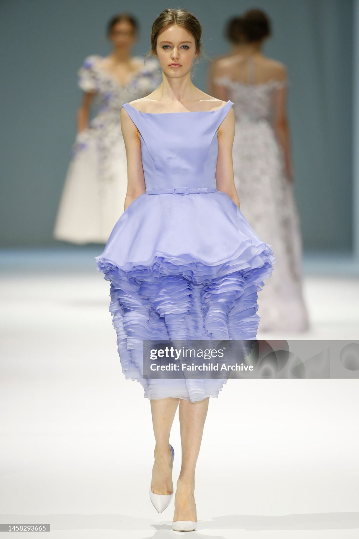 2015 Ralph &amp; Russo Haute Couture Runway 'Blooming' Ombré Blue Silk Sculptural Dress