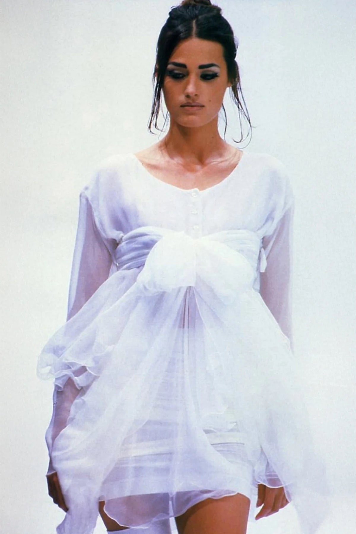 1991 Dolce &amp; Gabbana Runway Ivory Silk Belted Sash Tiered Babydoll Mini Dress