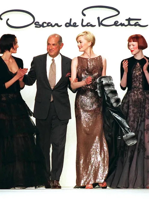 1997 Oscar de la Renta Runway Fully Sequin Floral Motif High-Slit Gown