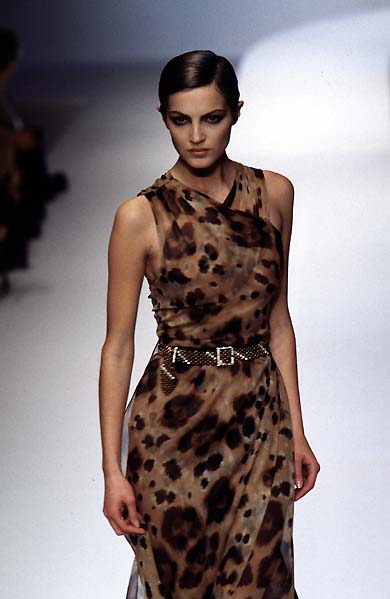 1996 Valentino Runway Editorial Leopard Print Sheer Silk Draped-Sash Gown