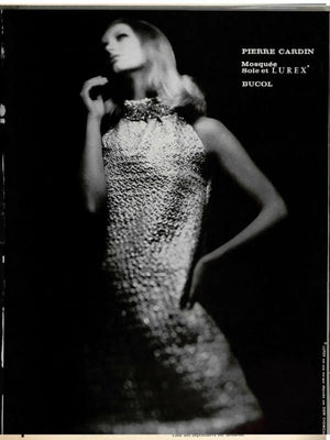 1966 Pierre Cardin Paris Metallic Silver Beaded Sequin Space-Age Mod Mini Dress