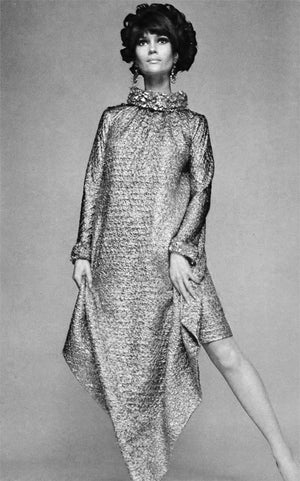 1966 Pierre Cardin Paris Metallic Silver Beaded Sequin Space-Age Mod Mini Dress