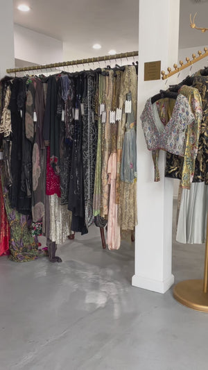 1985 Givenchy Haute Couture Metallic Appliquéd Red Silk Satin Sash-Waist Gown