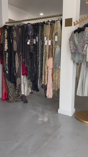 1975 Thea Porter Couture Ivory Silk Embroidered Floral Billow-Sleeve 'Gypsy' Dress