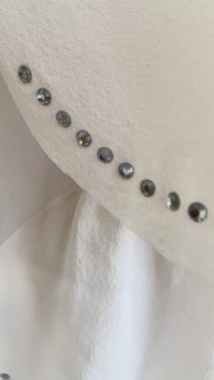 1990 Angelo Tarlazzi Paris Couture Ivory Silk Rhinestone Petals Bias-Cut Trained Gown