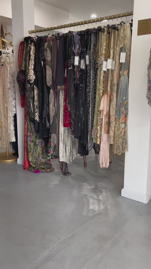 1979 Thea Porter Couture Metallic Gold Embroidered Ivory Silk-Chiffon Halter Gown