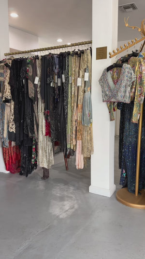 1950 Irene Lentz Couture Metallic Green & Black Floral Silk Sculpted Bustier High-Low Gown