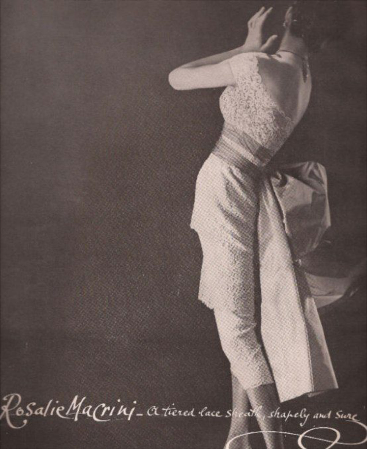 1950&#39;s Rosalie Macrini Couture Watercolor Floral Silk Sculptural Back-Bow Gown