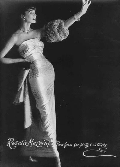 1950&#39;s Rosalie Macrini Couture Watercolor Floral Silk Sculptural Back-Bow Gown