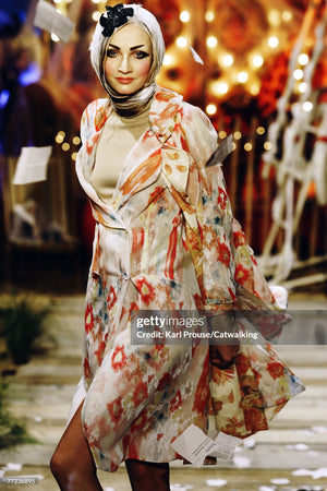 2008 John Galliano 'Grey Gardens' Collection Floral Silk High Low Bias-Cut Gown