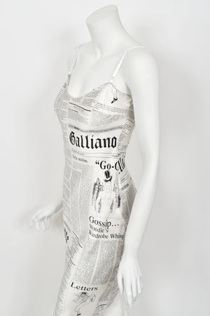 2006 John Galliano Documented Newspaper Print Silk Bias-Cut Slip Dress