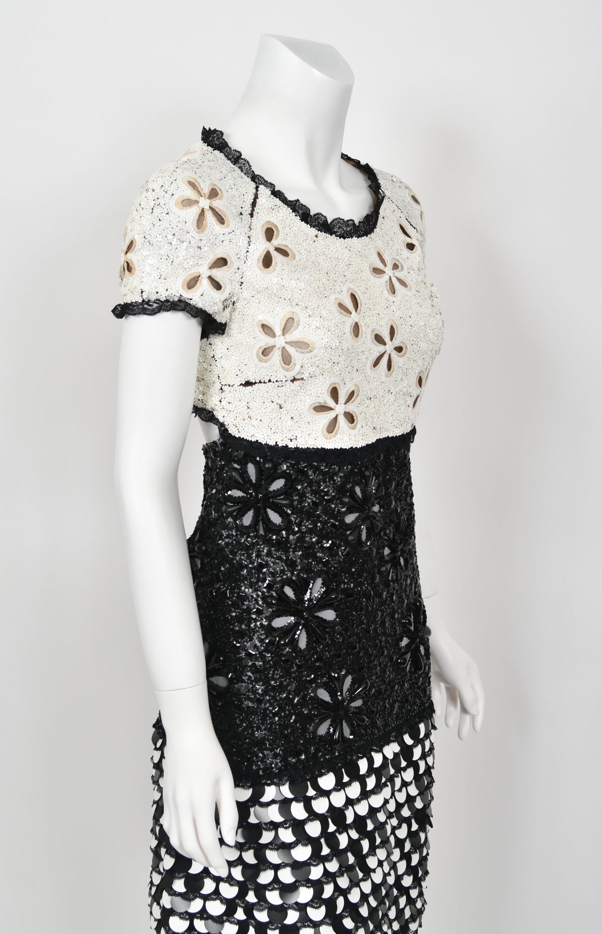 2011 Chanel by Karl Lagerfeld Runway Sample Black &amp; White Beaded Sequin Lace Dress