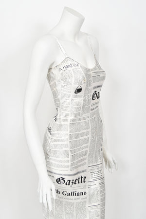 2006 John Galliano Documented Newspaper Print Silk Bias-Cut Slip Dress