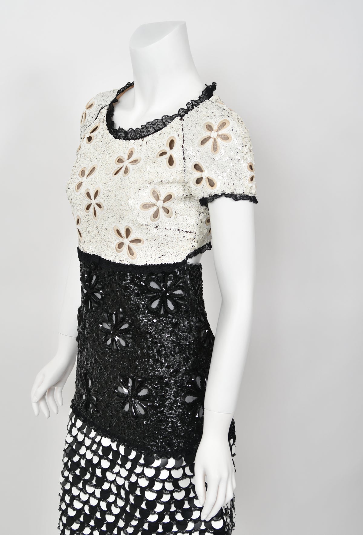 2011 Chanel by Karl Lagerfeld Runway Sample Black &amp; White Beaded Sequin Lace Dress