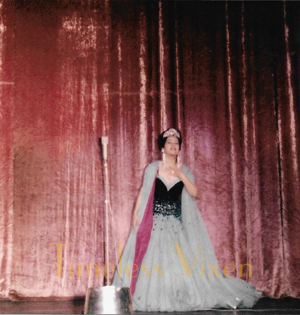 1950&#39;s Marie Latz Couture Beaded Silk Gown Ensemble Worn by Yma Sumac