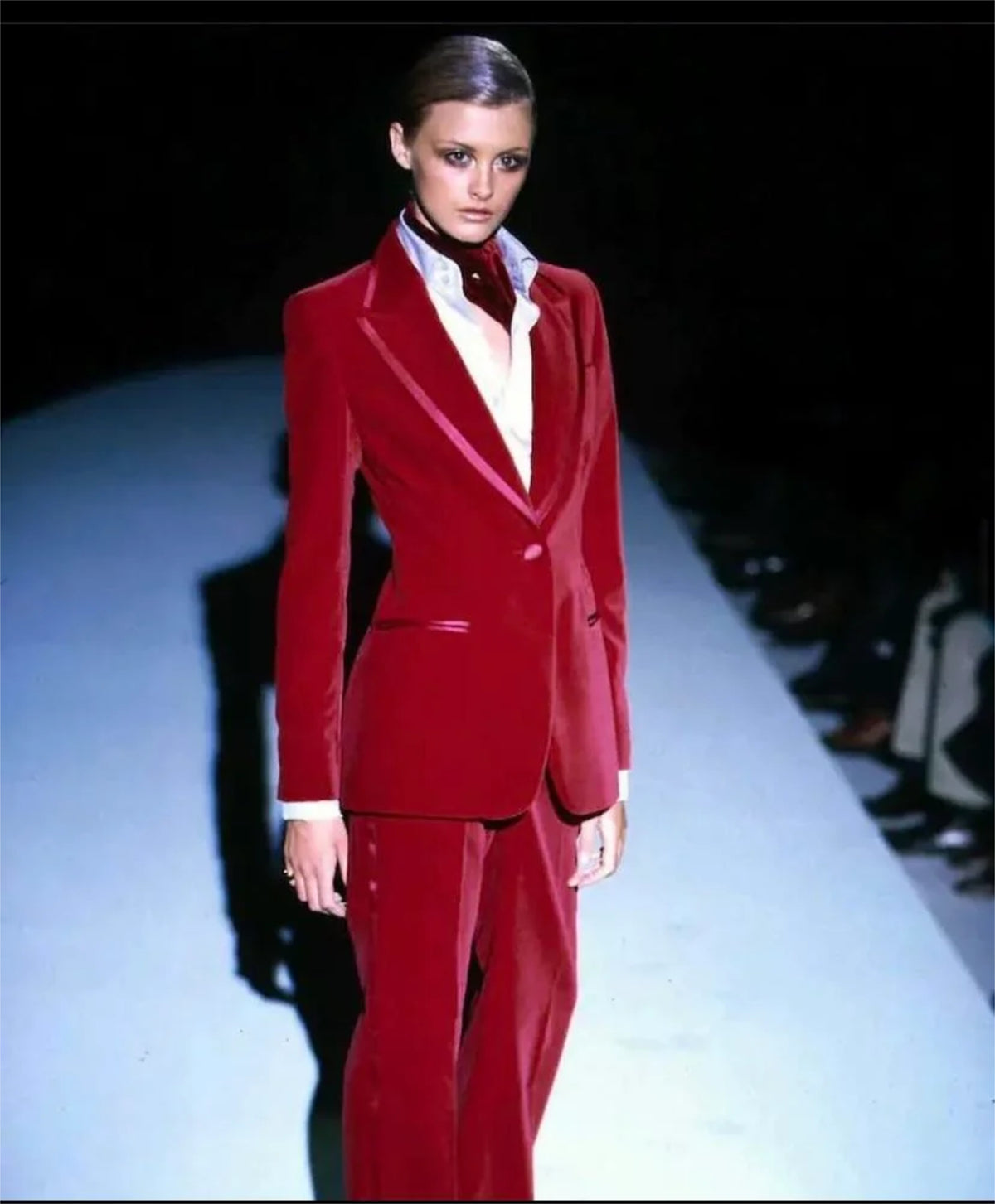 1996 Tom Ford for Gucci Red Velvet &#39;Gwenyth Paltrow&#39; Tailored Jacket Pantsuit