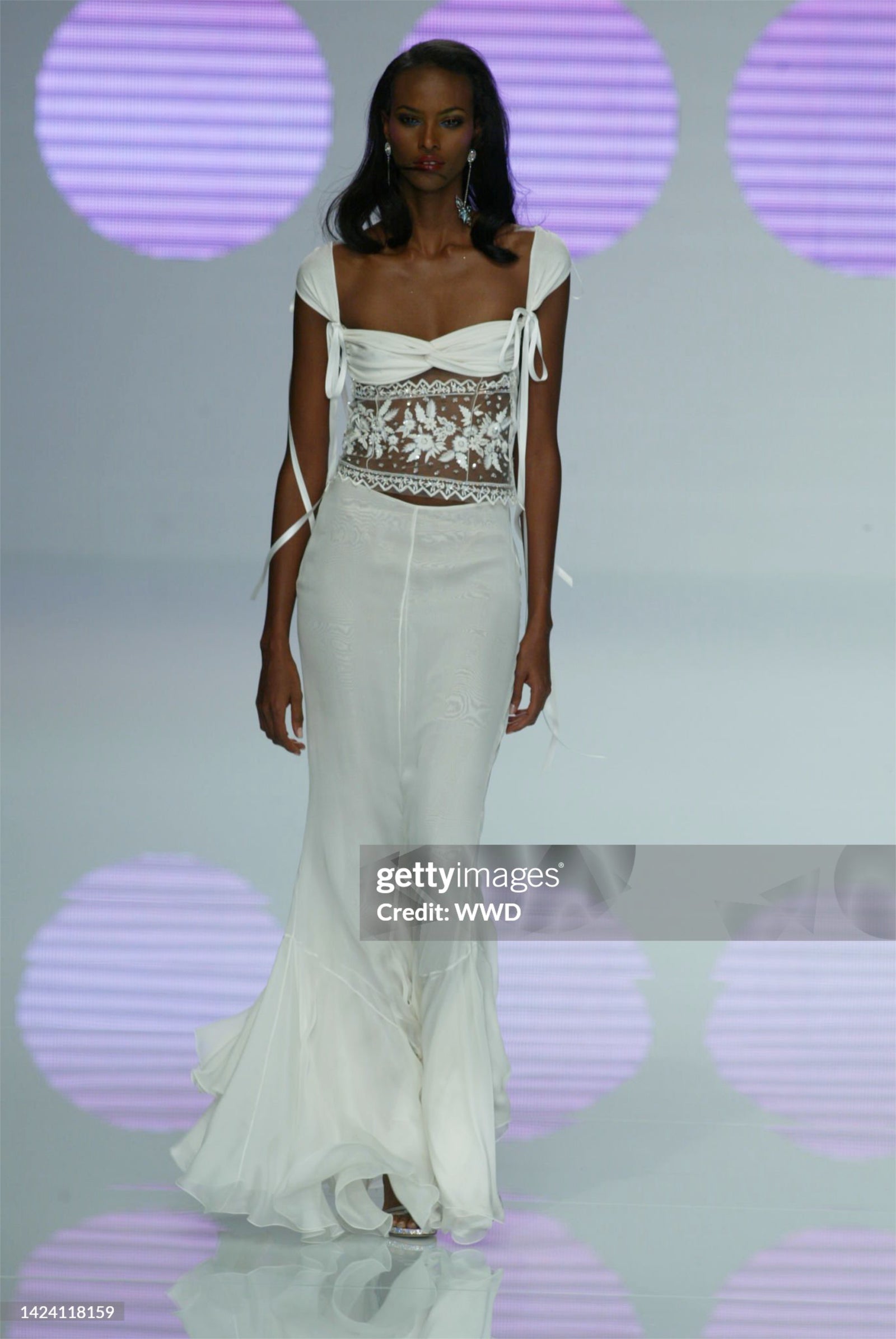 2004 Valentino Runway Black Silk Beaded Sheer Cut-Out Blouse & Bias-Cut Skirt Set