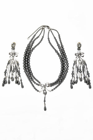 2007 Christian Dior by John Galliano Couture Runway Gunmetal Pearl Necklace & Chandelier Earrings