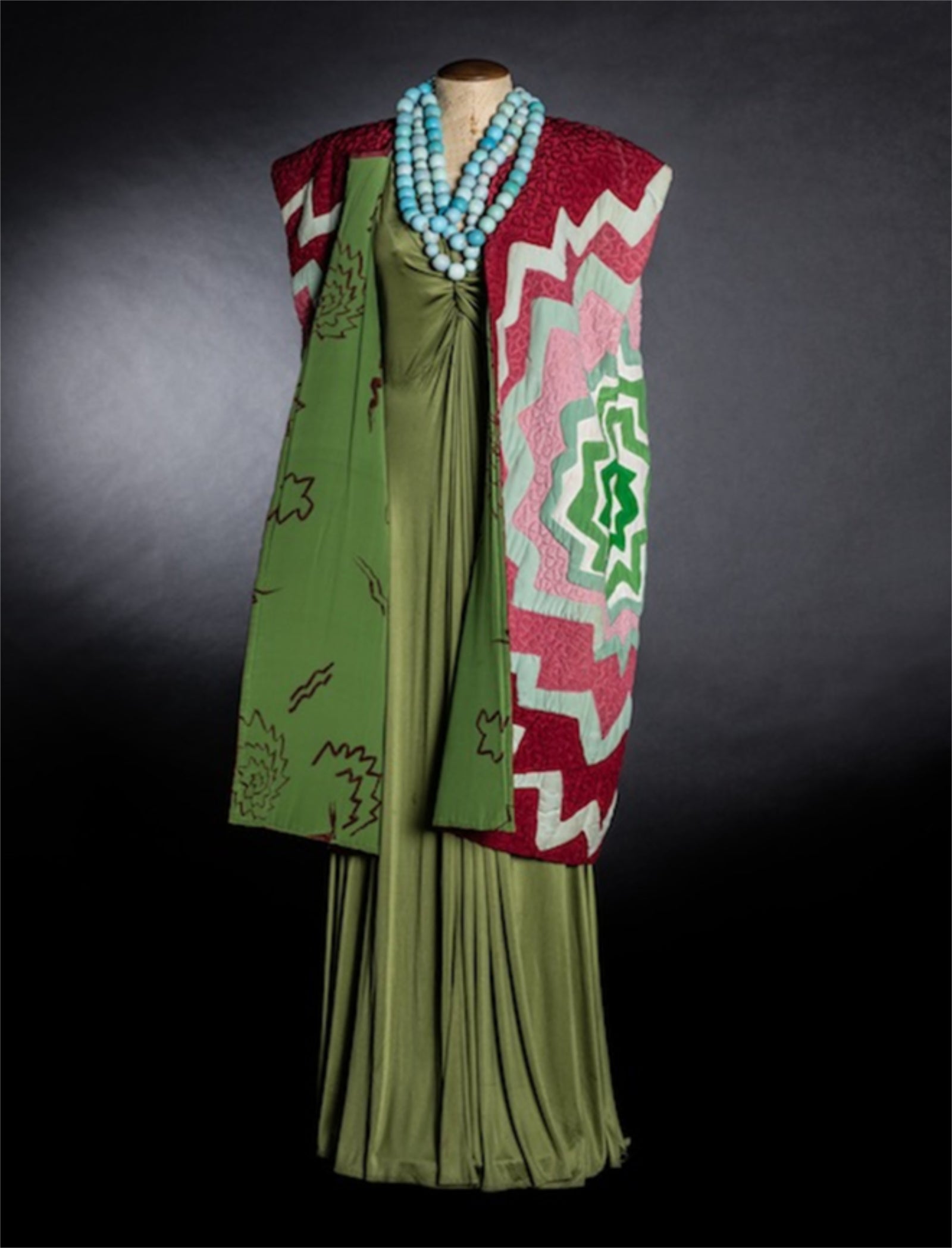 1980's Michaele Vollbracht Couture Iconic Metallic Embroidered Graphic Silk Cape