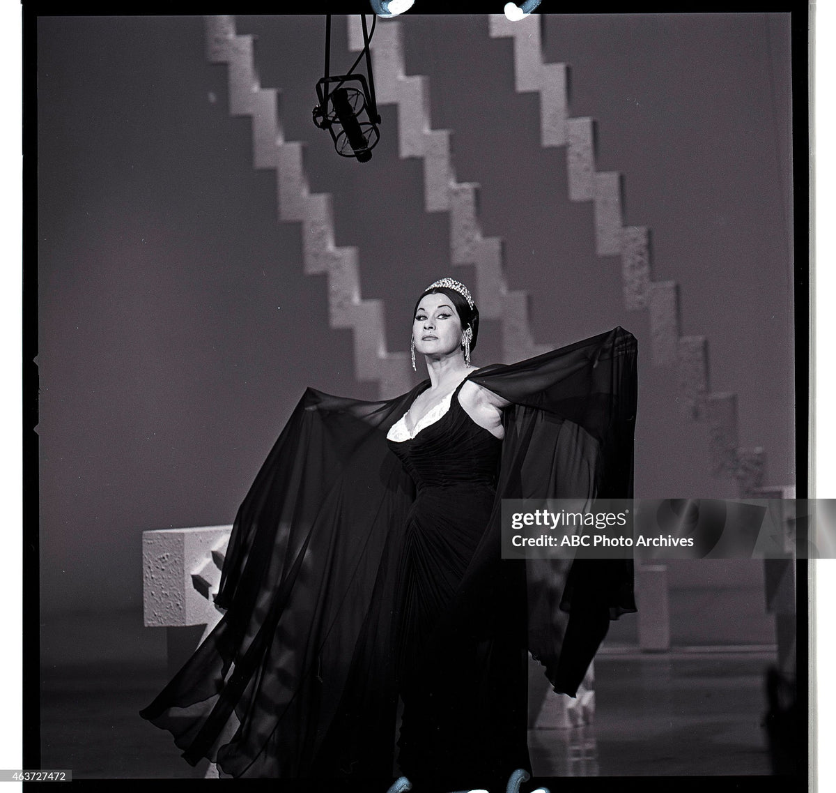 1964 Yma Sumac Documented Custom Couture Ruched Black Silk Hourglass Gown w/ Cape
