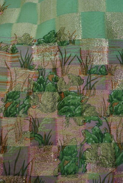 1970&#39;s Valentino Couture Metallic Gold Green Silk Novelty Frog-Print Gown Set