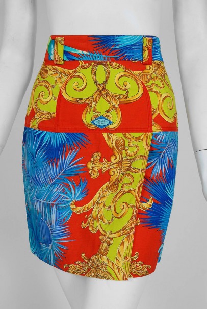 1990's Gianni Versace Couture Baroque Novelty Palm-Trees Print Mini Skirt
