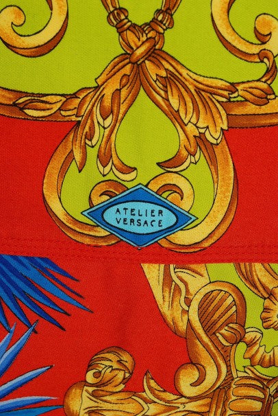 1990's Gianni Versace Couture Baroque Novelty Palm-Trees Print Mini Skirt