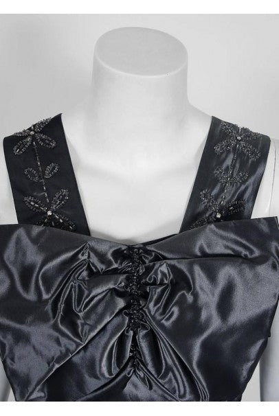 1950&#39;s Iridescent Gunmetal Silk-Taffeta Beaded Rhinestone Peplum Cocktail Dress