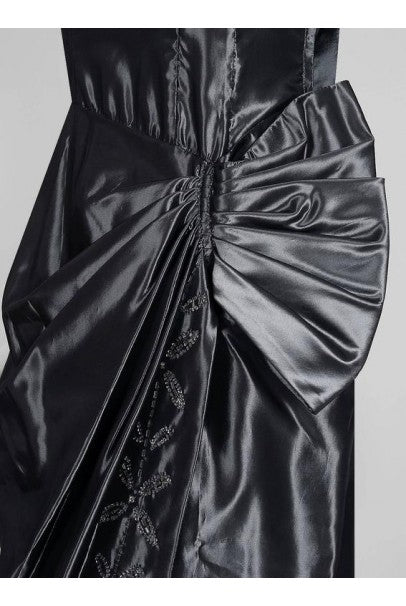 1950&#39;s Iridescent Gunmetal Silk-Taffeta Beaded Rhinestone Peplum Cocktail Dress