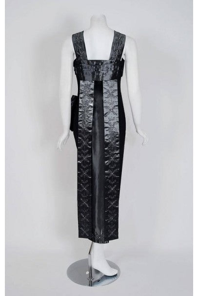 1950&#39;s Iridescent Gunmetal Silk-Taffeta Beaded Rhinestone Peplum Cocktail Dress