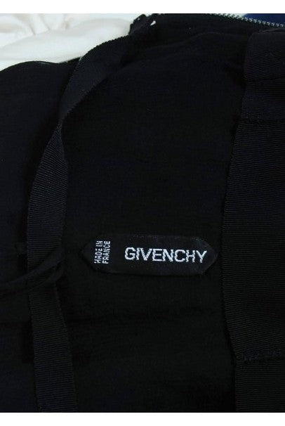 1979 Givenchy Haute-Couture Navy &amp; Ivory Satin Off-Shoulder Ruffle Evening Gown