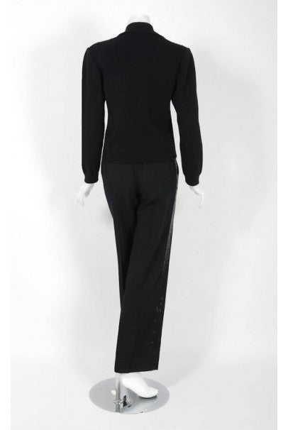 1974 Yves Saint Laurent Sequin Black Wool Sweater Le Smoking Tuxedo Pants Suit