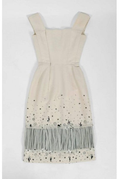 1955 Sorelle Fontana Couture Beaded Ivory Silk Tulle Shelf-Bust Cocktail Dress