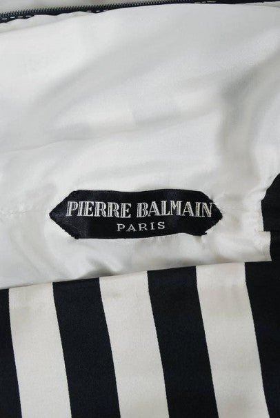 1987 Pierre Balmain Haute-Couture Black Ivory Striped Satin &amp; Organza Gown