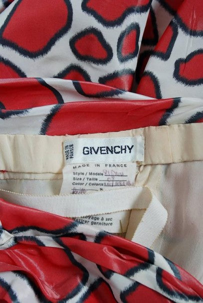 1971 Givenchy Haute-Couture Red White Abstract Silk Strapless Gown &amp; Bolero