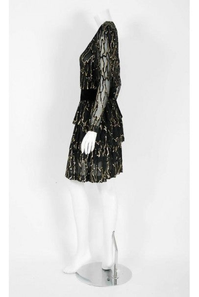 1979 Givenchy Haute Couture Metallic Gold & Black Burnout Velvet Dress - Timeless Vixen 1979 Givenchy Haute Couture Metallic Gold & Black Burnout Velvet Dress - Timeless Vixen