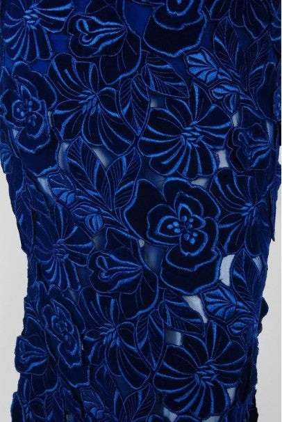 2015 Givenchy Haute-Couture Cobalt Blue Velvet Applique Strapless Fishtail Gown