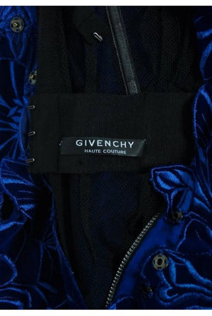 2015 Givenchy Haute-Couture Cobalt Blue Velvet Applique Strapless Fishtail Gown