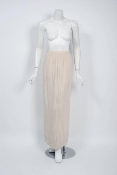 1976 Chanel Haute-Couture Rare Beaded Lesage Silk Jacket &amp; Pleated Dress Skirt