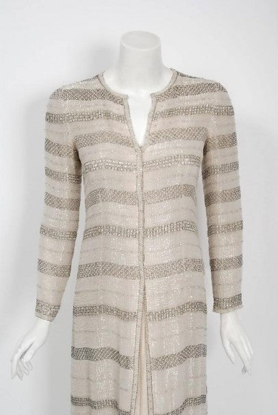 1976 Chanel Haute-Couture Rare Beaded Lesage Silk Jacket &amp; Pleated Dress Skirt