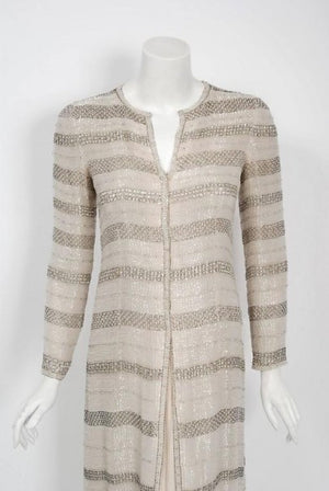 1976 Chanel Haute-Couture Rare Beaded Lesage Silk Jacket & Pleated Dress Skirt