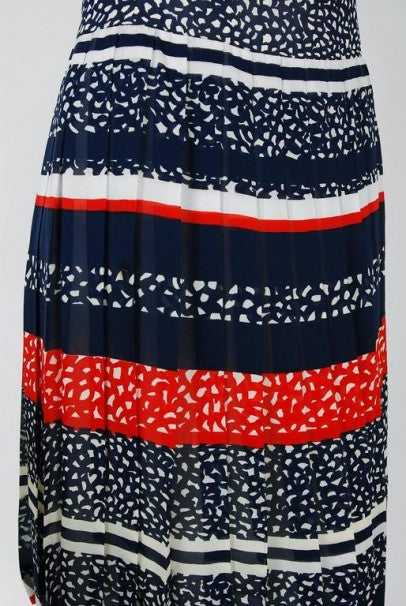 1968 Christian Dior Demi-Couture London Stripe Silk Pleated Drop-Waist Dress