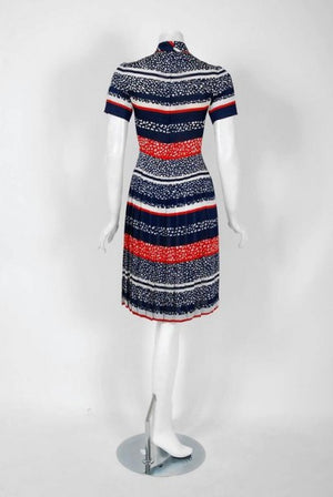 1968 Christian Dior Demi-Couture London Stripe Silk Pleated Drop-Waist Dress