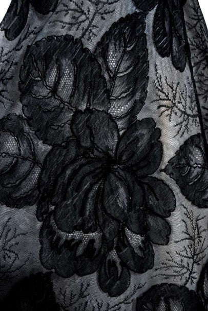 1951 Hattie Carnegie Black &amp; White Lace Illusion Asymmetric Strapless Gown