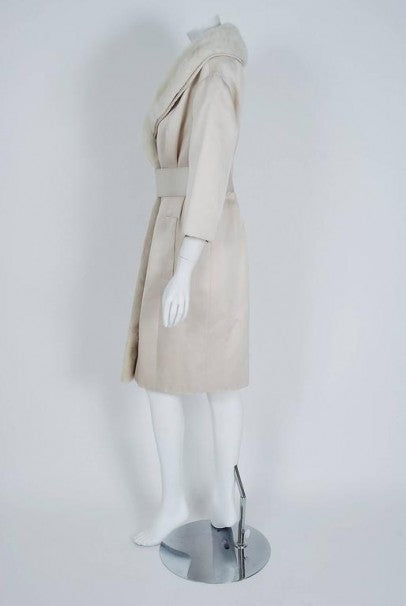 1959 Yves Saint Laurent for Christian Dior Haute-Couture Ivory Silk &amp; Mink Coat