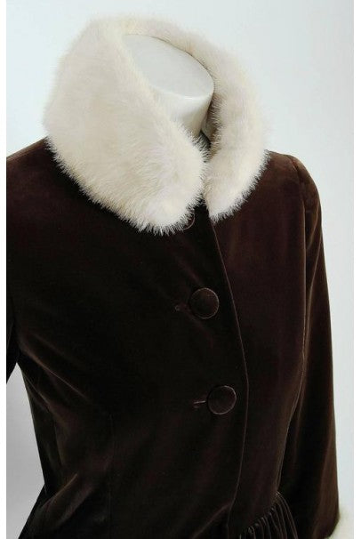 1970 Norman Norell Documented Brown Velvet &amp; Ivory-White Mink Fur Princess Coat