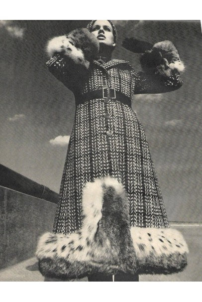 1970 Christian Dior Documented Wool Tweed &amp; Lynx Fur Belted Princess Coat