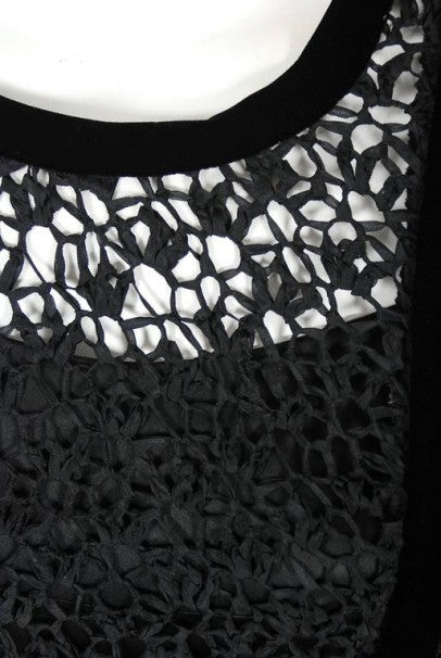 1973 Chanel Haute-Couture Black Guipure Lace & Velvet Illusion Cocktail Dress